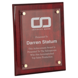 8" x 10" Rosewood Piano Finish Floating Glass Plaque 8" x 10" Rosewood Piano Finish Floating Glass Plaque