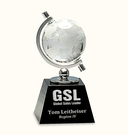 6 Crystal Spinning Globe on Black Base