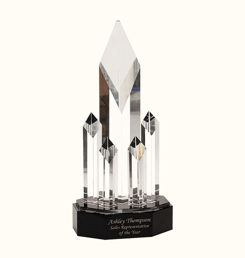 11 Clear Crystal 5 Rising Diamonds on Black Pedestal Base