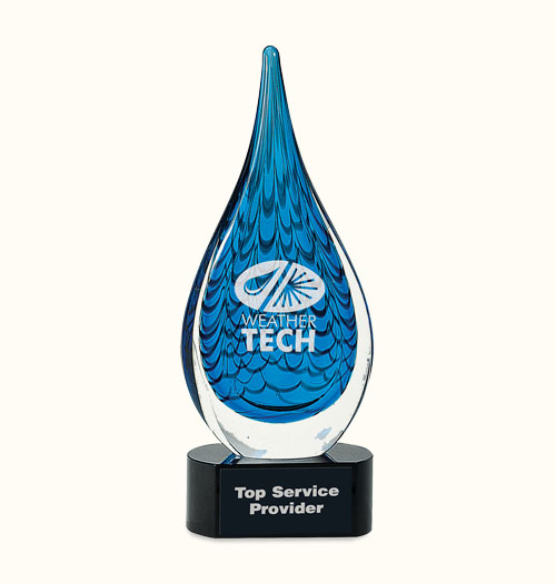 12 1/2 Blue Raindrop Art Glass Award