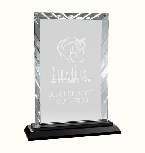 9 Rectangle Accent Glass Award on Black Base